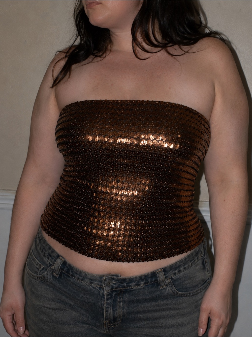 y2k Rue21 Brown Sequin Tube Top Size XL